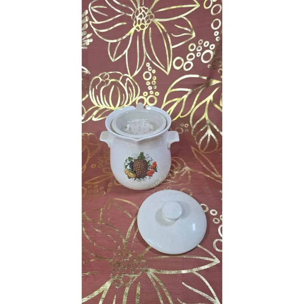 Mid-century Stoneware with Internal Strainer Insert